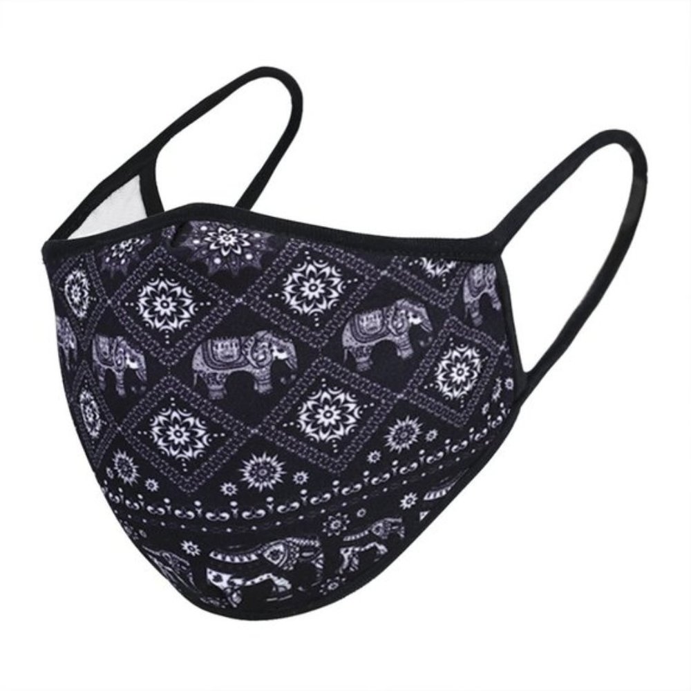 Black & White Elephant Face Mask - Adult